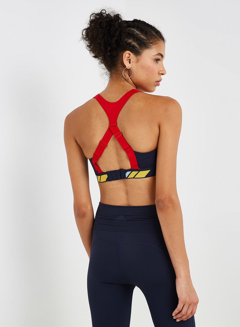 Stronger For It Soft Moto Graphic Bra Blue/Yellow/Red