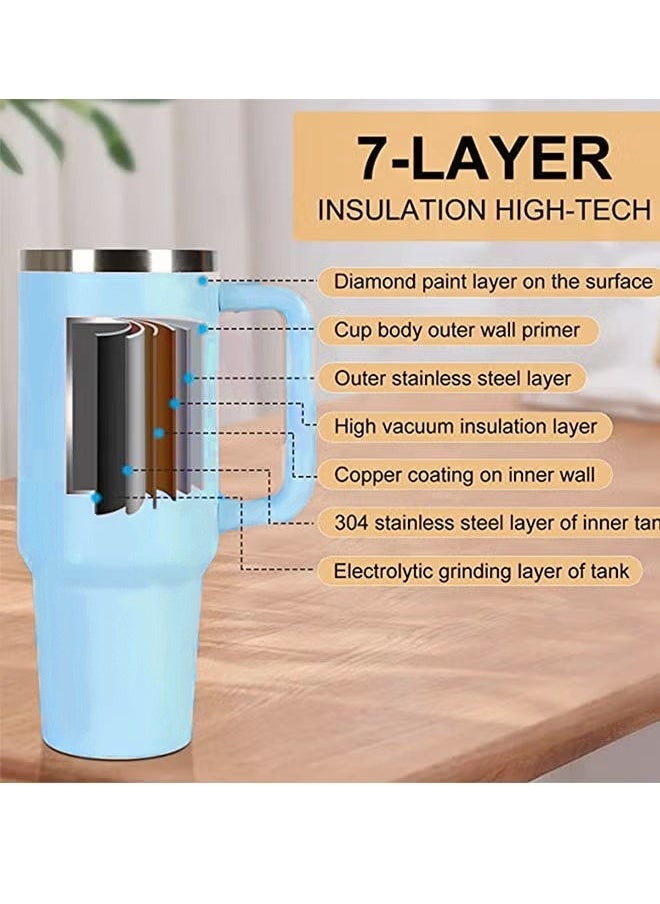 Tumbler 1200ml With Handle and Straw Lid Insulated 40 oz Reusable Stainless Steel Vacuum Insulated Water Bottles Travel Mug Iced Coffee Cup for Hot and Cold Beverages