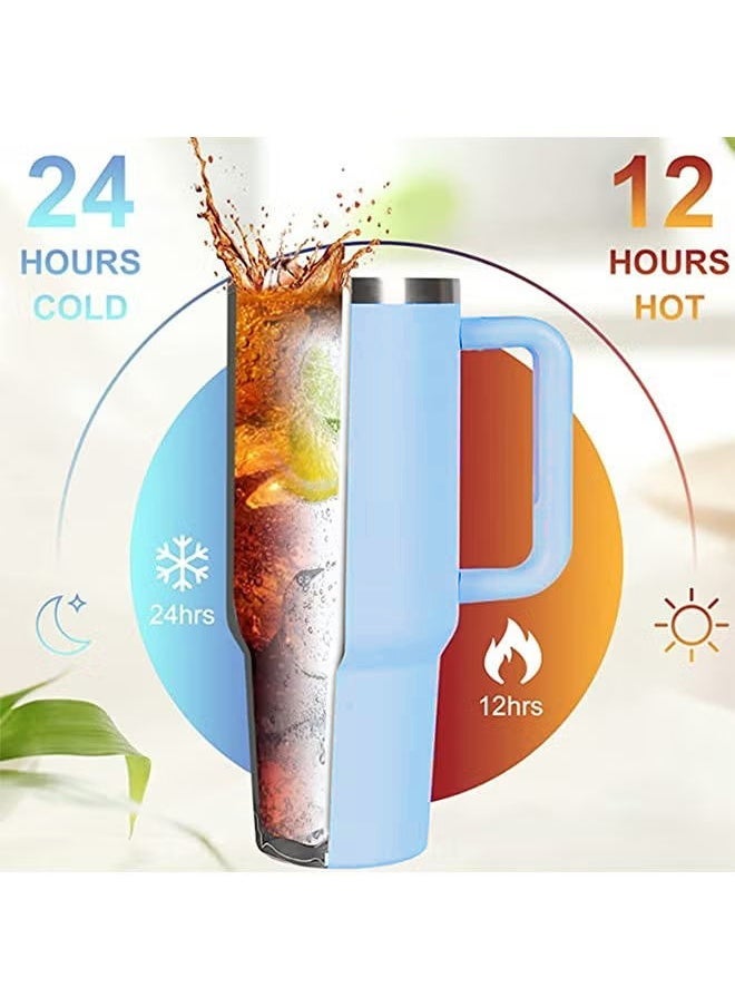 Tumbler 1200ml With Handle and Straw Lid Insulated 40 oz Reusable Stainless Steel Vacuum Insulated Water Bottles Travel Mug Iced Coffee Cup for Hot and Cold Beverages