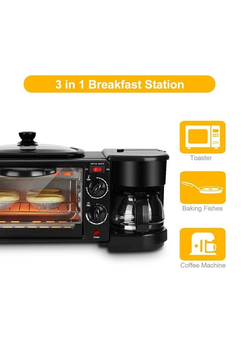 3 in 1 Breakfast Maker (Oven, Griddle Pan and Coffee Machine) Made with Premium Quality Material and Updated Electronics - Break Fast Machine Includes Frying Pan, Oven and Coffee Maker