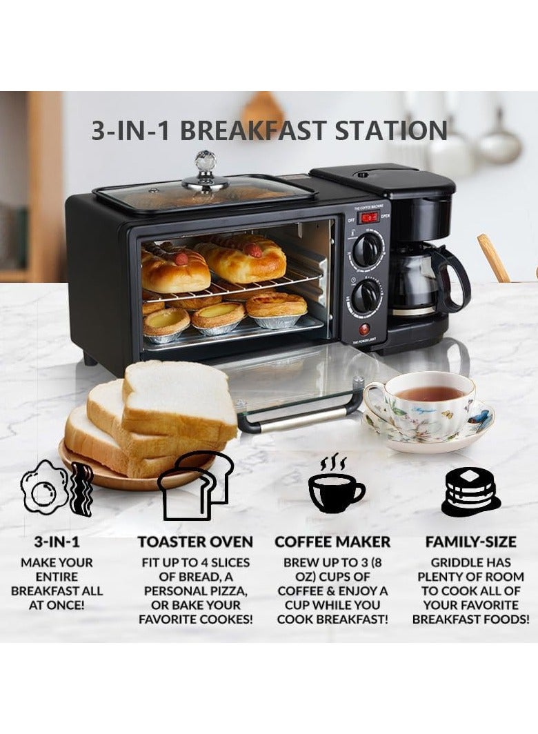 3 in 1 Breakfast Maker (Oven, Griddle Pan and Coffee Machine) Made with Premium Quality Material and Updated Electronics - Break Fast Machine Includes Frying Pan, Oven and Coffee Maker