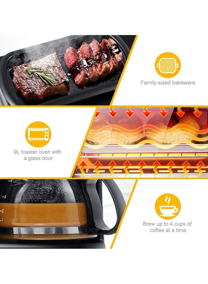 3 in 1 Breakfast Maker (Oven, Griddle Pan and Coffee Machine) Made with Premium Quality Material and Updated Electronics - Break Fast Machine Includes Frying Pan, Oven and Coffee Maker