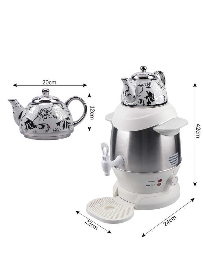 Electric Samovar Tea Maker White Ceramic Enamel Electric Kettle with Thermostat, 2.5L Water Kettle Perfect for Traditional Tea Brewing, Hot Water, and Beverage Preparation