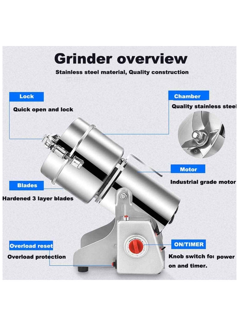 Spice Grinders Machine, Silver Crest 800g Heavy Electric Grinder for Cereal, Grain, Spice Powder Grinder Machine 100% Copper Motor, Imported