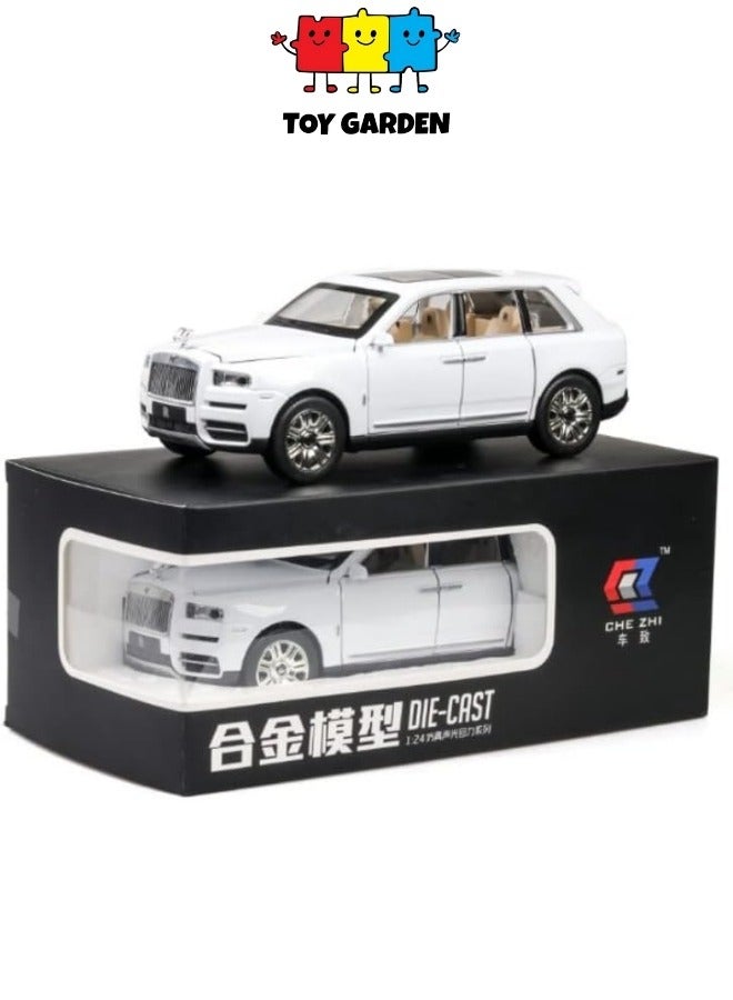 1/24 Rolls-Royce CULLINAN Model Car | Zinc Alloy Pull Back Toy Car with Sound & Light for Kids Boys and Girls (White)