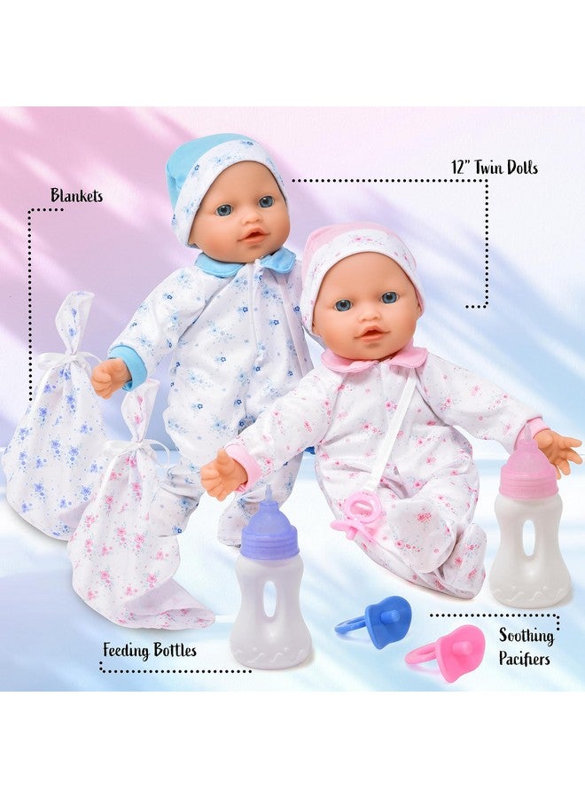 Soft Body Twin Baby Dolls For Toddlers In Gift Box, 12 Inch Baby Doll With Pacifier, Baby Girl Doll And Baby Boy Doll