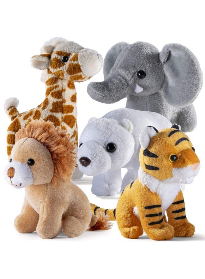 Safari Friends Stuffed Animal Gift Set - 5 Small Plush Stuffed Animals (Giraffe, Tiger, Lion, Polar Bear, Elephant) Zoo Animals - Machine Washable Stuffed Animals For Boys & Girls Ages 3-5+