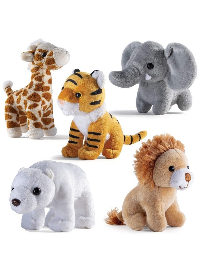 Safari Friends Stuffed Animal Gift Set - 5 Small Plush Stuffed Animals (Giraffe, Tiger, Lion, Polar Bear, Elephant) Zoo Animals - Machine Washable Stuffed Animals For Boys & Girls Ages 3-5+