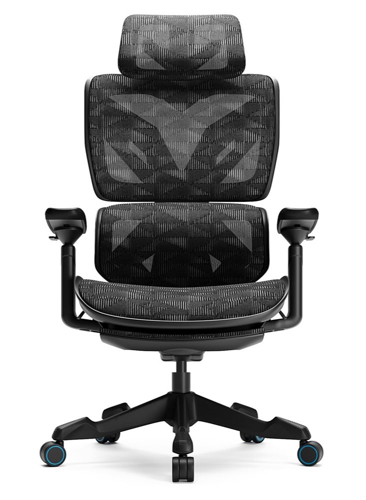 Xyrion Super Ergonomic Gaming Chair with Footrest - 3D Adjustable Headrest, Adaptive Backrest, 4-Position Tilt Lock, Breathable Mesh, and Silent Castors - Black & Blue