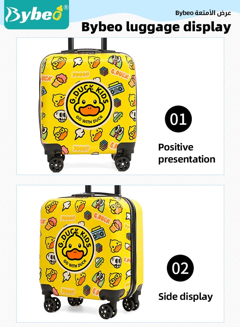 ﻿4Pcs Cartoon Children's Luggage Set, Kids Travel Suitcase with Universal Wheels for Boys and Girls, Toddler Rolling Suitcase with Telescopic Handle, with Trolley Bag, U-shaped pillow, and duck doll