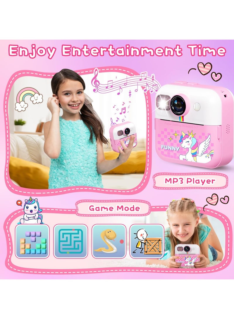 Kids Instant Print Camera with 2.4-Inch Screen, 1080P HD Video, Selfie Function, 32GB SD Card, and Print Paper – Perfect Birthday Gift for Kids Ages 3-12