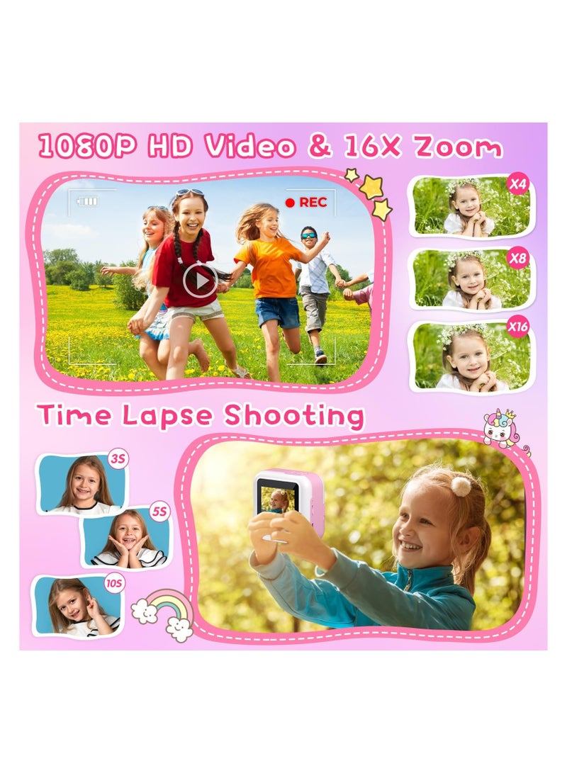 Kids Instant Print Camera with 2.4-Inch Screen, 1080P HD Video, Selfie Function, 32GB SD Card, and Print Paper – Perfect Birthday Gift for Kids Ages 3-12