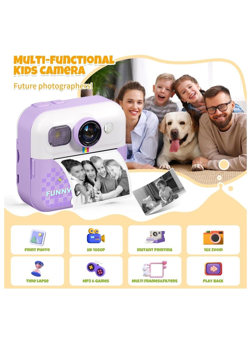 Kids Instant Print Camera with 2.4-Inch Screen, 1080P HD Video, Selfie Function, 32GB SD Card, and Print Paper – Perfect Birthday Gift for Kids Ages 3-12