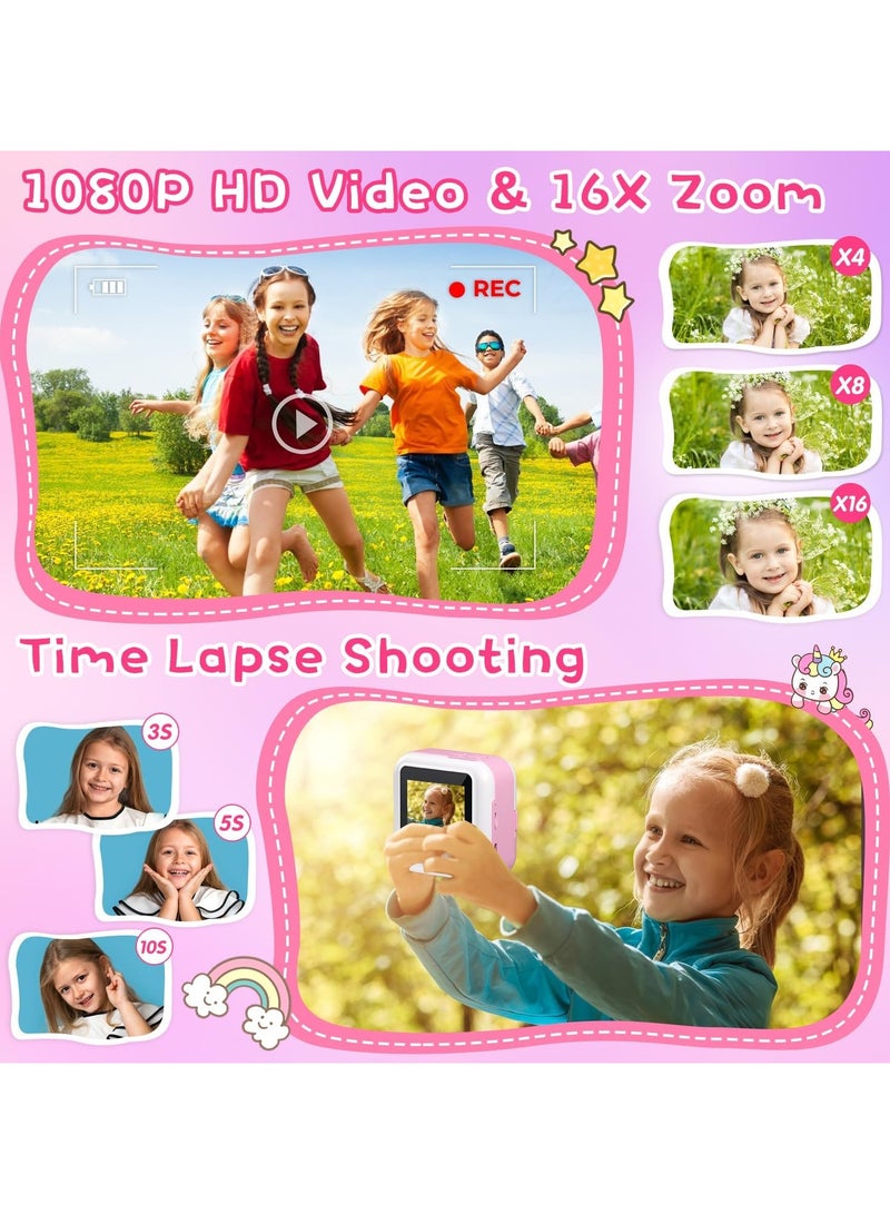 Kids Instant Print Camera with 2.4-Inch Screen, 1080P HD Video, Selfie Function, 32GB SD Card, and Print Paper – Perfect Birthday Gift for Kids Ages 3-12