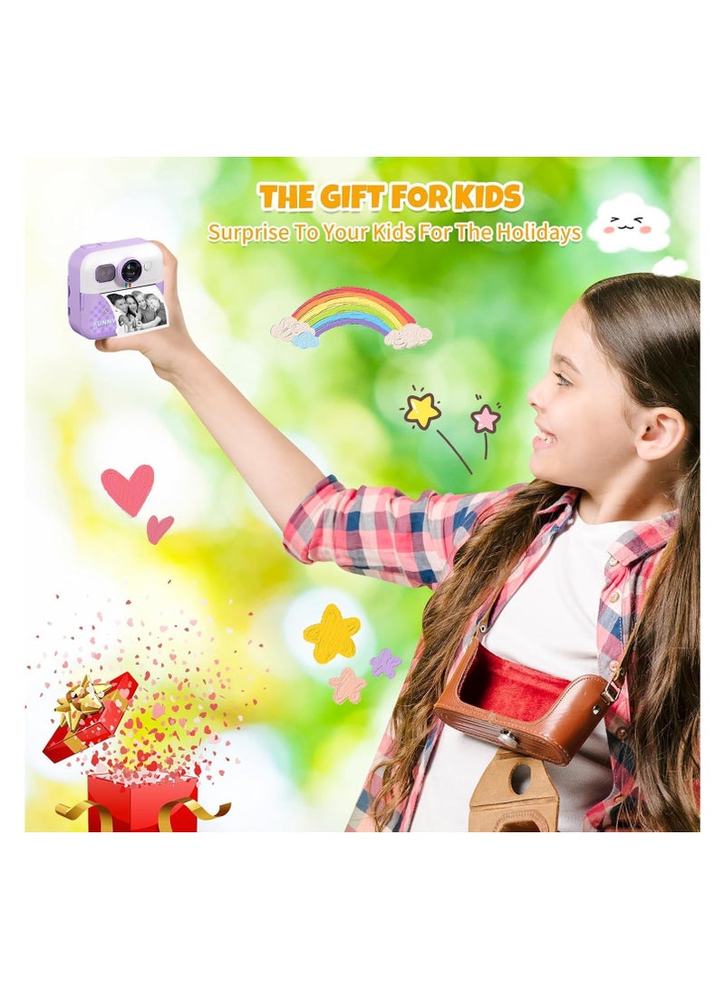 Kids Instant Print Camera with 2.4-Inch Screen, 1080P HD Video, Selfie Function, 32GB SD Card, and Print Paper – Perfect Birthday Gift for Kids Ages 3-12