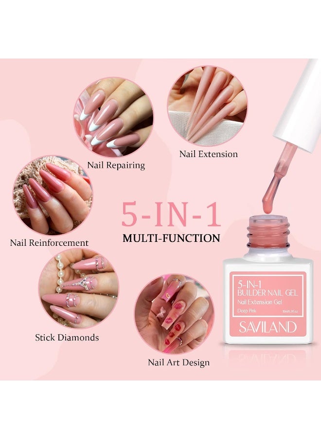 5-In-1 Builder Nail Gel Set - 6Pieces 10Ml Sheer Pink Color Builder Nail Extension Builder Nail Gel In A Bottle, Builder Nail Strengthen And Nail Repair, Hard Gel For Nails Gift Box Set For Ladies