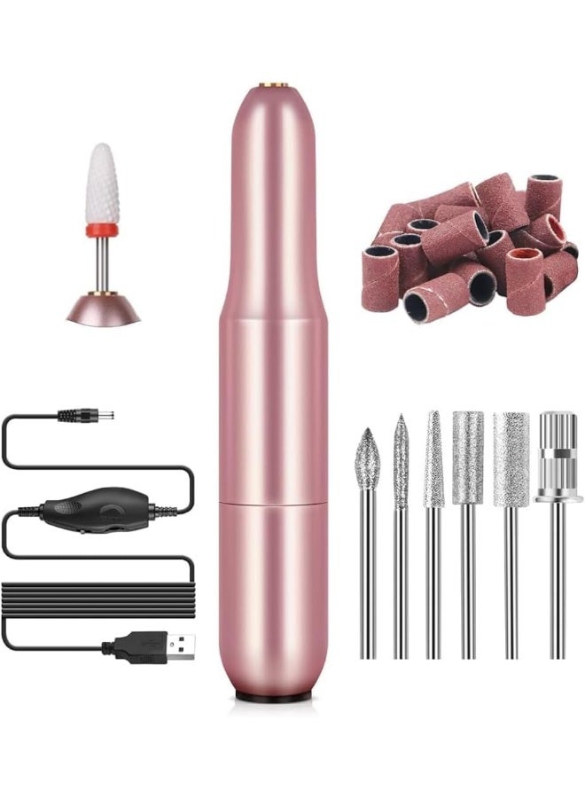 Electric Nail Drill - Electric Nail File Efile Nail Drill Professional Manicure With 6Pieces Nail Drill Bits And 51Pieces Sanding Bands For Acrylic Nail Pedicure Polishing Shape Tools Home Salon Use