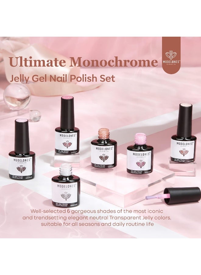 Gel Nail Polish 6 Colors Transparent Jelly Milky White Sheer Pink Neutral Nude Gel Polish Nail Soak Off Nail Polish French Nail Art Manicure Diy Home Salon Gifts For Women