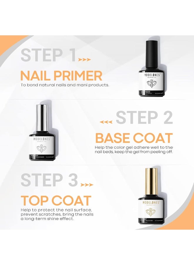 Gel Top Coat And Base Coat With Nail Primer, 3Pieces No Wipe Base And Top Coat Gel Nail Polish Nail Bond Primer, 10Ml New Upgraded Formula Long-Lasting Gel Nail Kit