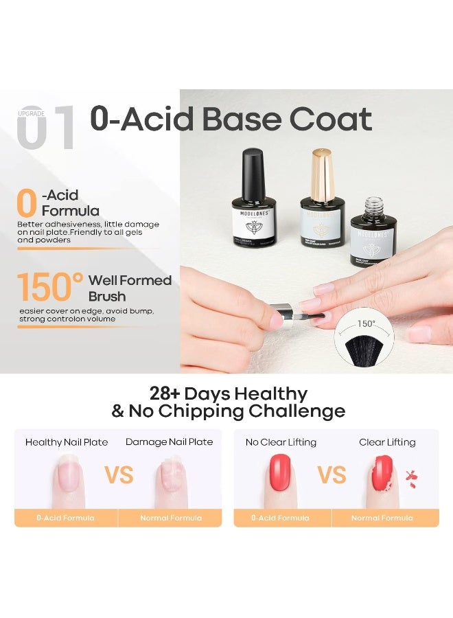 Gel Top Coat And Base Coat With Nail Primer, 3Pieces No Wipe Base And Top Coat Gel Nail Polish Nail Bond Primer, 10Ml New Upgraded Formula Long-Lasting Gel Nail Kit