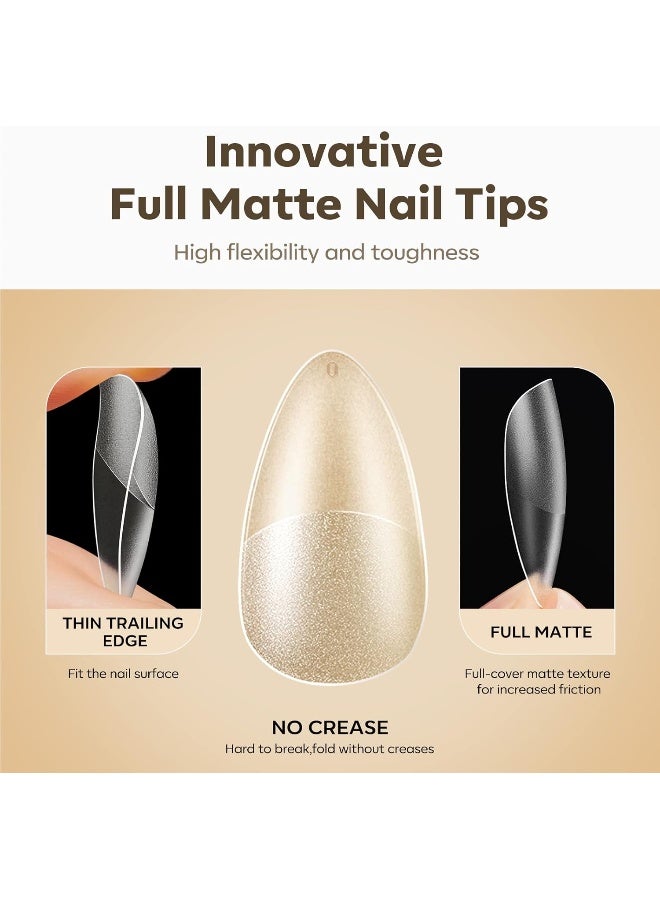 Medium Almond Nail Tips, 500Pieces Pre-Shaped Full Matte Cover False Nails No Filed Stronger Acrylic Extensions Press On Nails, 10 Sizes