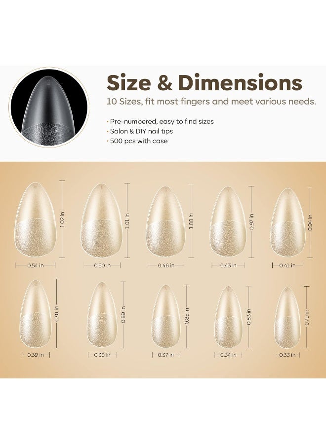 Medium Almond Nail Tips, 500Pieces Pre-Shaped Full Matte Cover False Nails No Filed Stronger Acrylic Extensions Press On Nails, 10 Sizes