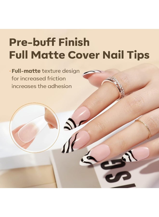 Medium Almond Nail Tips, 500Pieces Pre-Shaped Full Matte Cover False Nails No Filed Stronger Acrylic Extensions Press On Nails, 10 Sizes