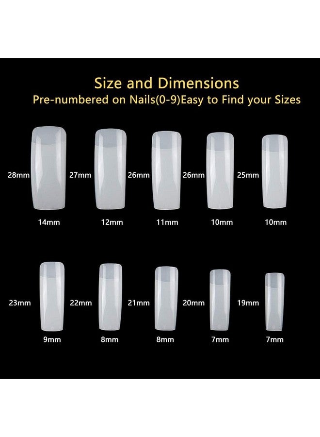 200Pcs Square Nail Tips And Glue, Clear Natural False Acrylic Nail Tips, Half Cover 10 Sizes French Artificial Nail Tips Manicure With Nail Clipper, Nail Files And Glue For Dip Powder