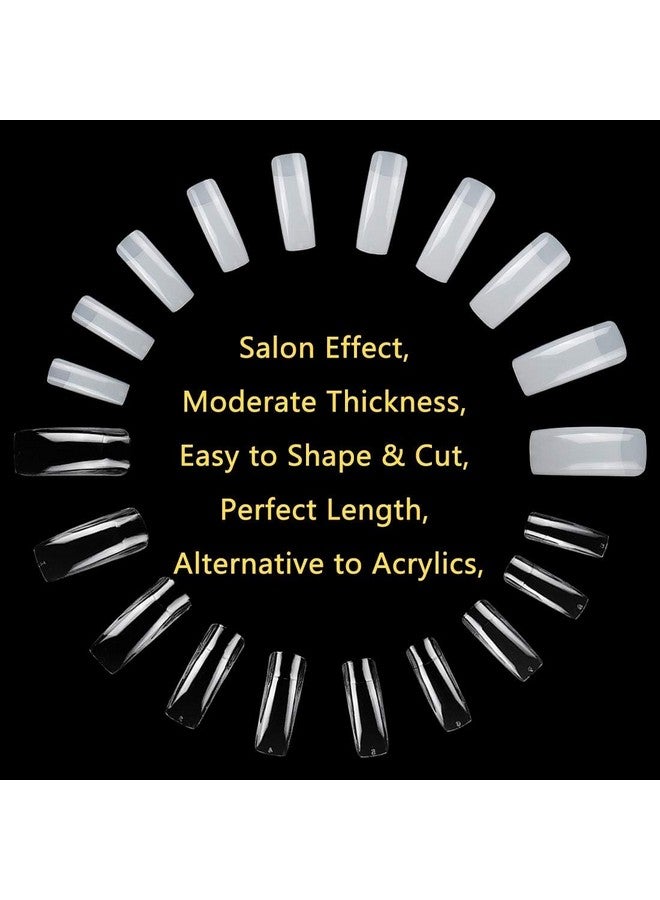 200Pcs Square Nail Tips For Acrylic Nails Professional, Fake Clear Natural Acrylic Short Square French Artificial Nail Tips Half Cover With Acrylic Nail Clipper, 2Pcs Nail Files