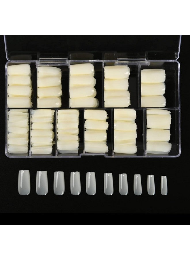 Square Soft Nail Tips, Natural Acrylic Fake Nail Tips, Full Cover Press On False Nails With Box For Nail Tips Art Salons, 10 Sizes, 100Pcs (Natural)