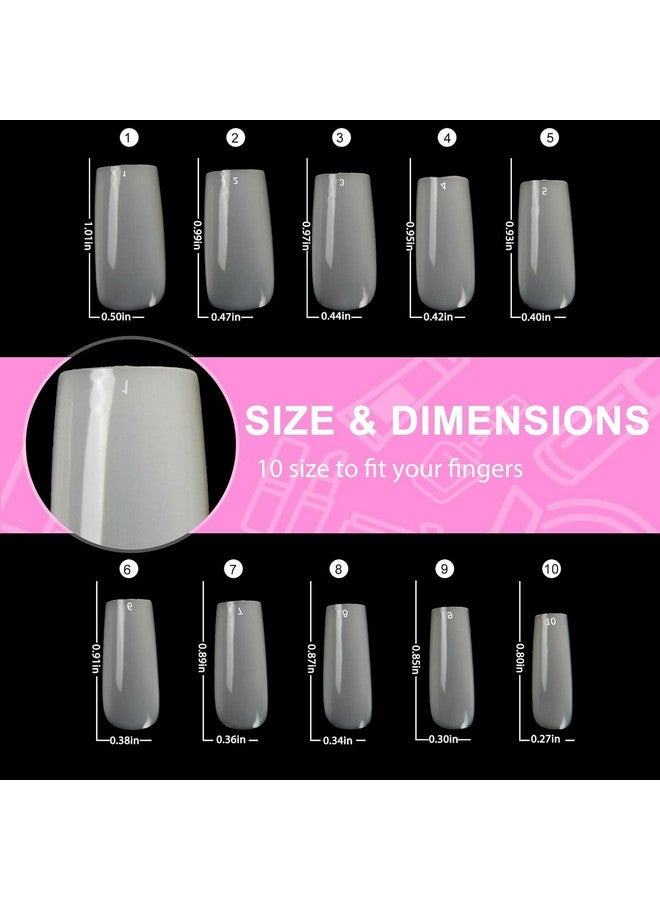 Square Soft Nail Tips, Natural Acrylic Fake Nail Tips, Full Cover Press On False Nails With Box For Nail Tips Art Salons, 10 Sizes, 100Pcs (Natural)