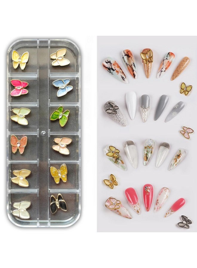 12 Pcs 3D Enamel Big Butterfly Nail Art - Multicolor Diy Manicure Decor