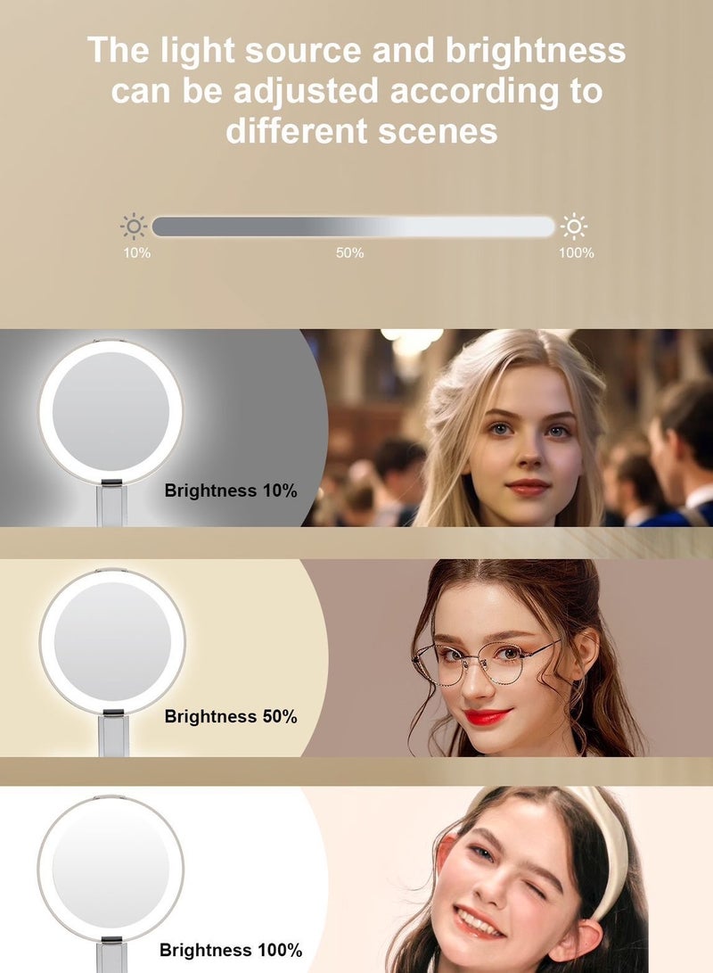 LED Adjustable and Recharable Cosmetic Mirror,  Megnatic Phone mounted, Magsafe, Foldable Portable Travel Cosmetic Mirror, Dimmable Touch Screen, Compact Illuminated Cosmetic Mirror