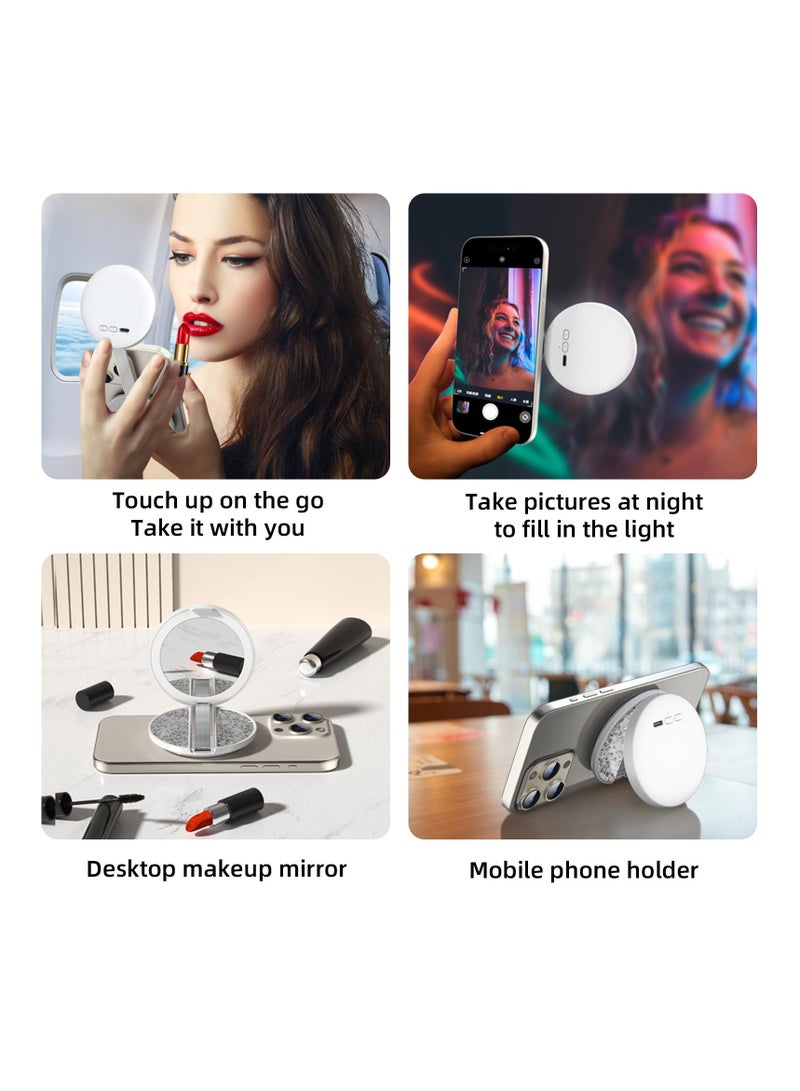 LED Adjustable and Recharable Cosmetic Mirror,  Megnatic Phone mounted, Magsafe, Foldable Portable Travel Cosmetic Mirror, Dimmable Touch Screen, Compact Illuminated Cosmetic Mirror