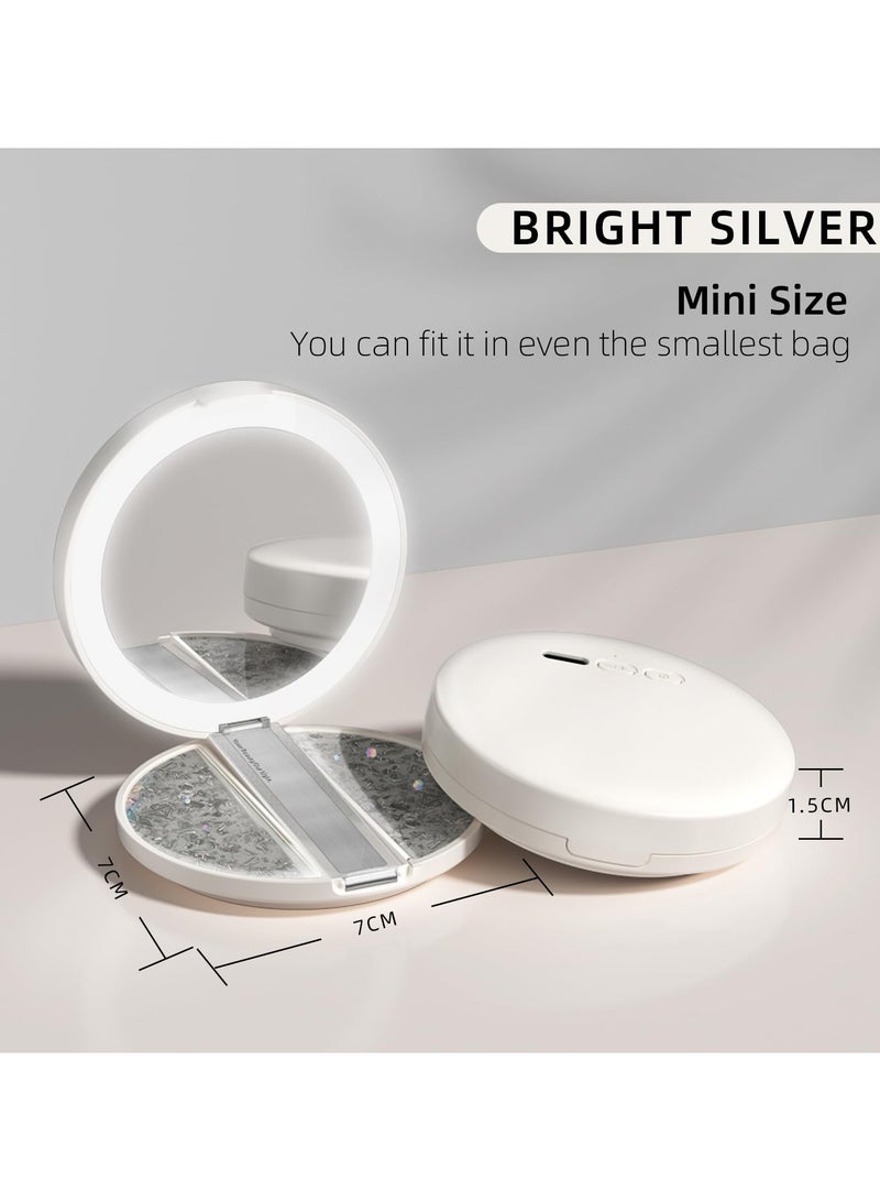 LED Adjustable and Recharable Cosmetic Mirror,  Megnatic Phone mounted, Magsafe, Foldable Portable Travel Cosmetic Mirror, Dimmable Touch Screen, Compact Illuminated Cosmetic Mirror