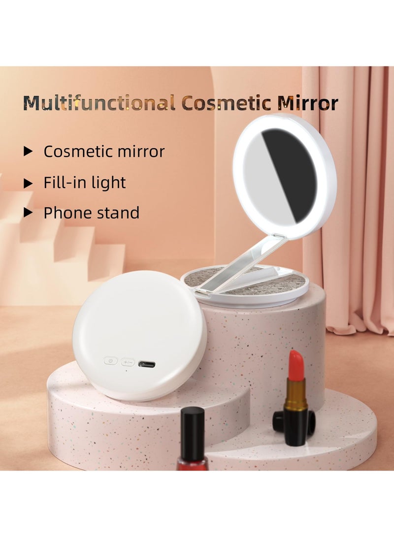 LED Adjustable and Recharable Cosmetic Mirror,  Megnatic Phone mounted, Magsafe, Foldable Portable Travel Cosmetic Mirror, Dimmable Touch Screen, Compact Illuminated Cosmetic Mirror