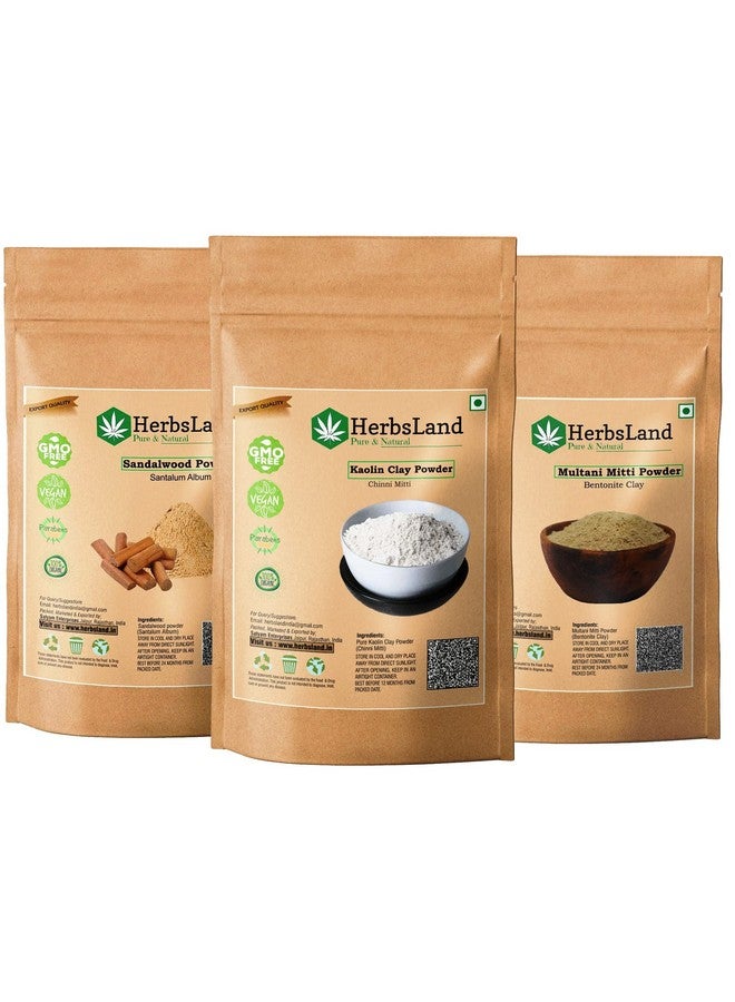 Premium Natural Chinni Mitti (Kaolin Clay) Powder, Sandalwood Powder And Multani Mitti Powder For Face & Skin Care (100Gm Each)