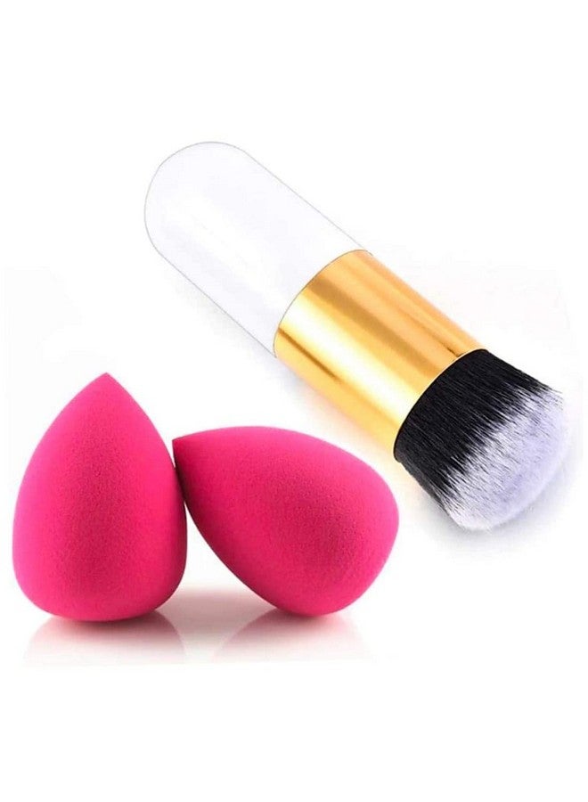 Makeup Sponges With Compact & Foundation Brush, Foundation Makeup Applicator For Liquid Cream And Powder, Multicolour,Set Of 3 (Brsh1007-Blndr1001)