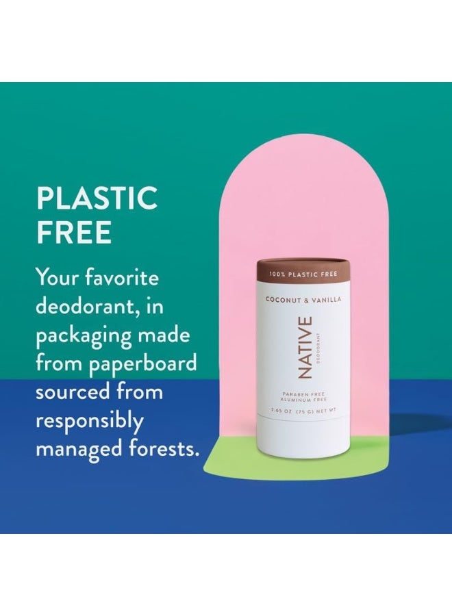 Native Plastic Free Deodorant | Natural Deodorant for Women and Men, Aluminum Free with Baking Soda, Probiotics, Coconut Oil and Shea Butter | Coconut & Vanilla