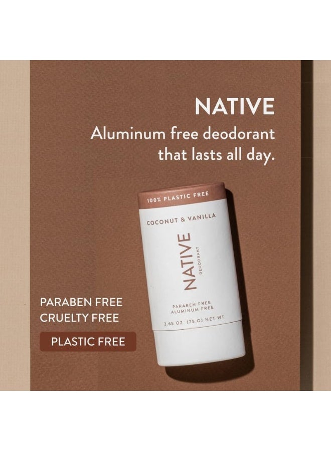 Native Plastic Free Deodorant | Natural Deodorant for Women and Men, Aluminum Free with Baking Soda, Probiotics, Coconut Oil and Shea Butter | Coconut & Vanilla