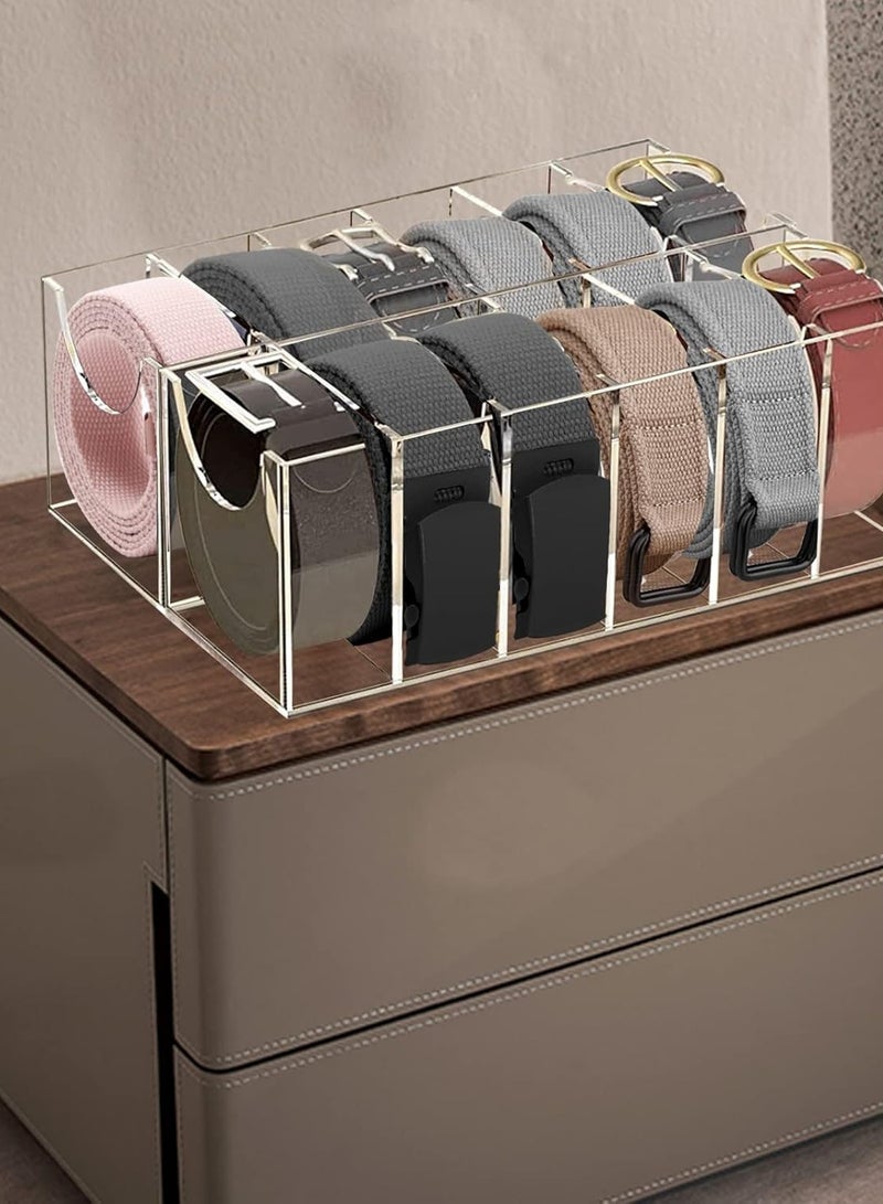 Belt Organizer, Acrylic 12 Compartments Belt Container Storage Holder, Acrylic Belt Display Storage Box, Clear Belt Display Case for Closet Tie and Bow Watch Jewelry Bracelets