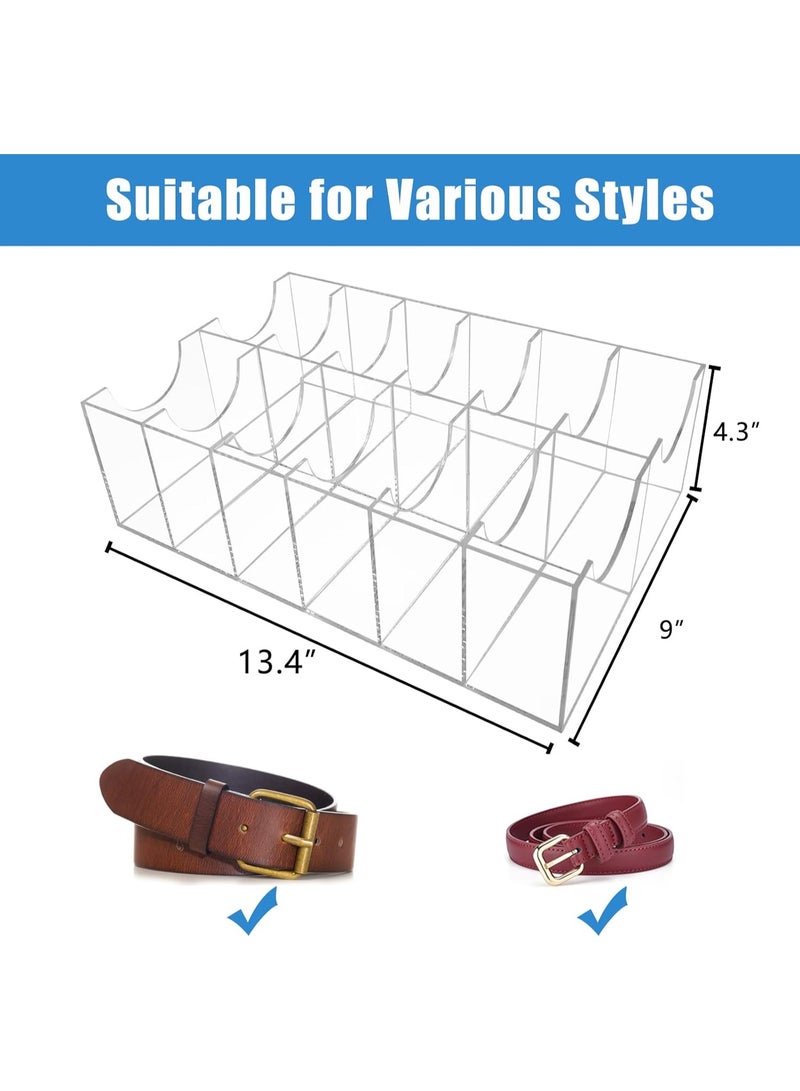 Belt Organizer, Acrylic 12 Compartments Belt Container Storage Holder, Acrylic Belt Display Storage Box, Clear Belt Display Case for Closet Tie and Bow Watch Jewelry Bracelets