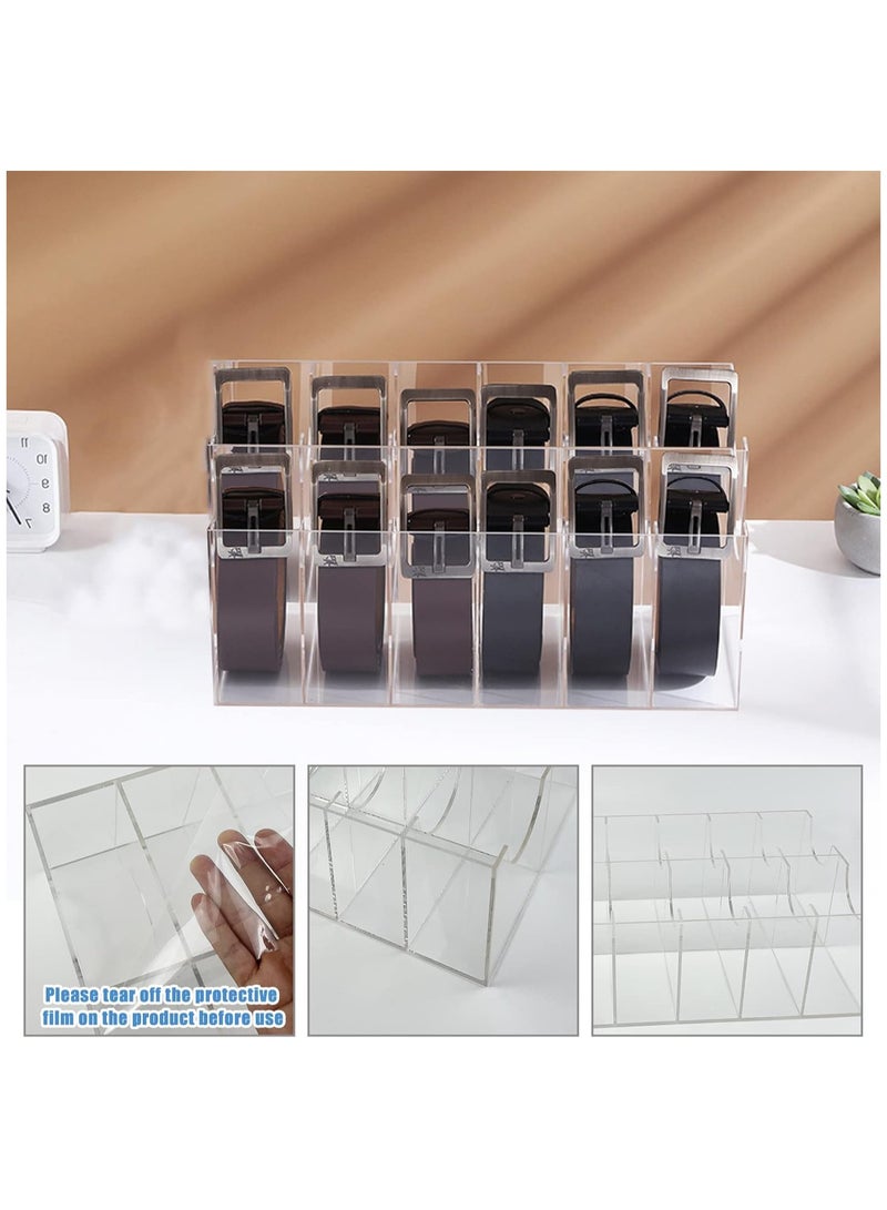 Belt Organizer, Acrylic 12 Compartments Belt Container Storage Holder, Acrylic Belt Display Storage Box, Clear Belt Display Case for Closet Tie and Bow Watch Jewelry Bracelets