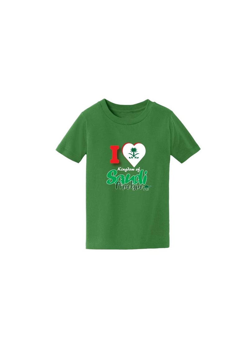 Saudi National Day Tshirt for Boys - Short Sleeve Round Neck Cotton Tshirt - Ideal for National Day Celebrations, School Events