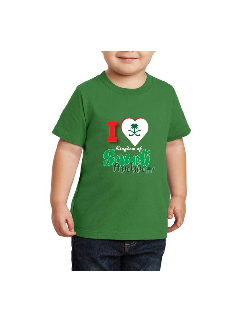 Saudi National Day Tshirt for Boys - Short Sleeve Round Neck Cotton Tshirt - Ideal for National Day Celebrations, School Events