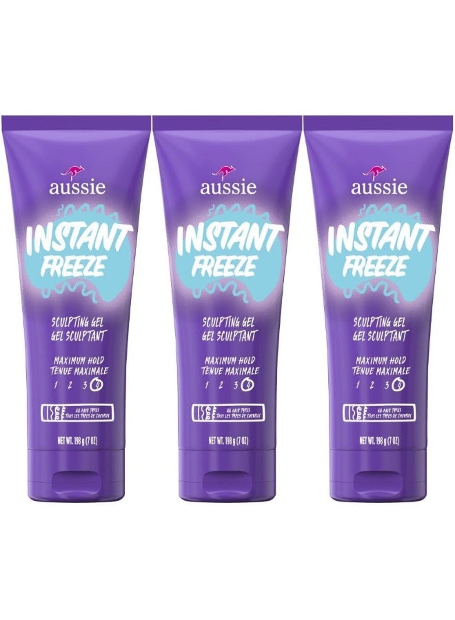 Instant Freeze Sculpting Hair Gel, Maximum Hold, No Flaking, Long-Lasting, With Jojoba Oil, Sea Kelp, Australian Aloe, Frizz Control, Citrus Floral Scent, 7 Fl Oz Triple Pack