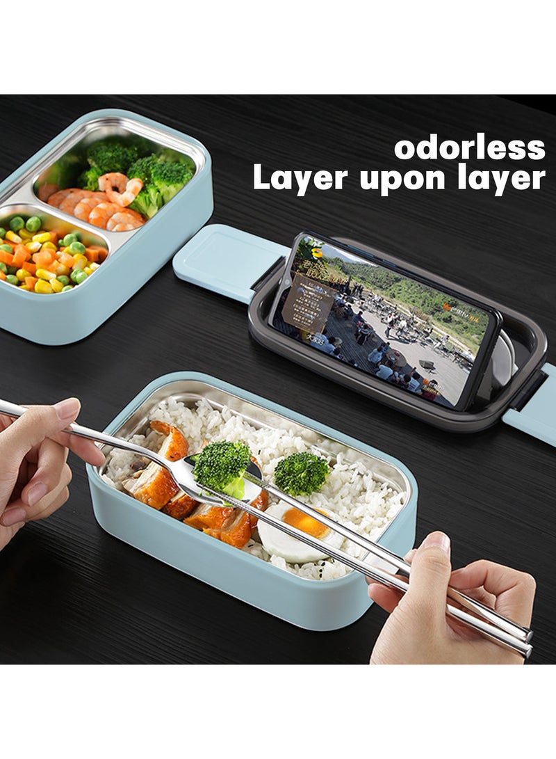 Stainless Steel Lunch Box - Insulated Bento Box Multifunctional Containers Food Containers with 2 Compartments,Tableware, Nylon insulation bag (Blue)