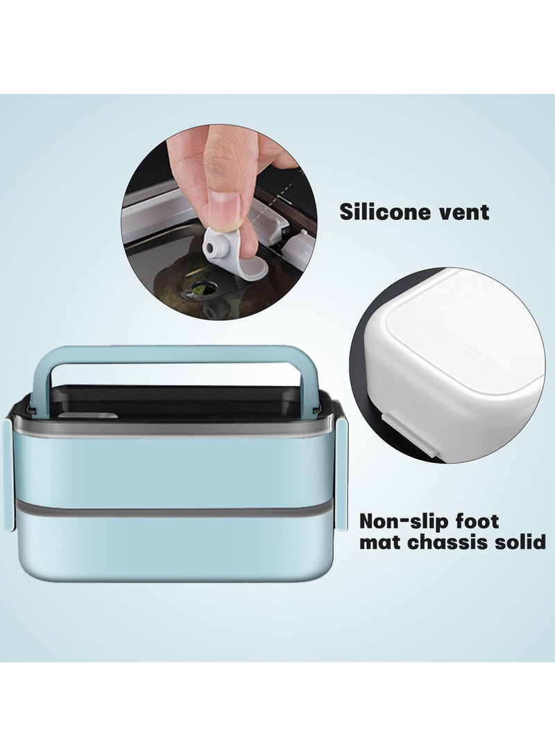 Stainless Steel Lunch Box - Insulated Bento Box Multifunctional Containers Food Containers with 2 Compartments,Tableware, Nylon insulation bag (Blue)