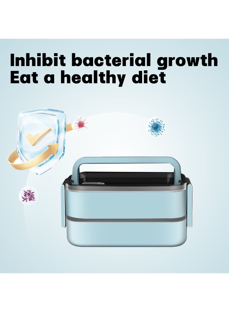 Stainless Steel Lunch Box - Insulated Bento Box Multifunctional Containers Food Containers with 2 Compartments,Tableware, Nylon insulation bag (Blue)