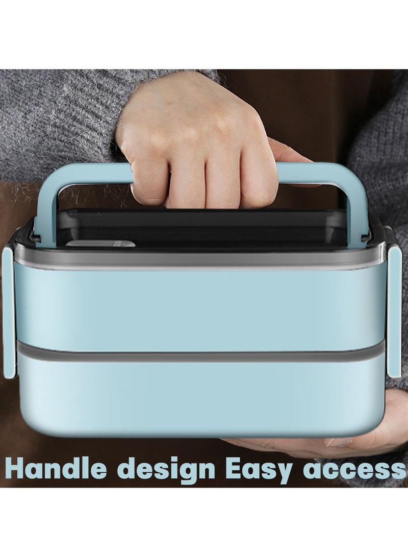 Stainless Steel Lunch Box - Insulated Bento Box Multifunctional Containers Food Containers with 2 Compartments,Tableware, Nylon insulation bag (Blue)